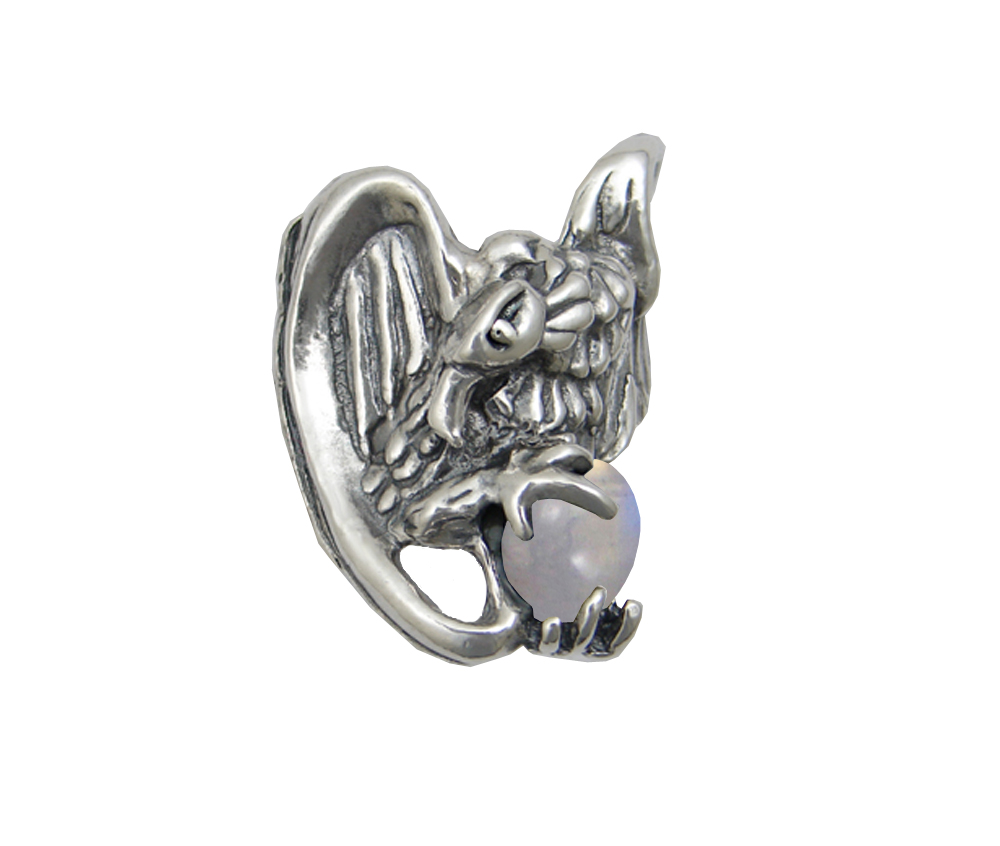 Sterling Silver Heavy Weight Vulture Ring With Rainbow Moonstone Size 9